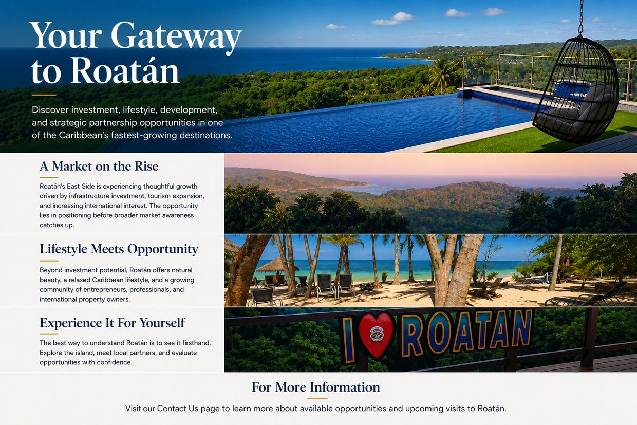 Scenic views of Roatán promoting investment and lifestyle opportunities.