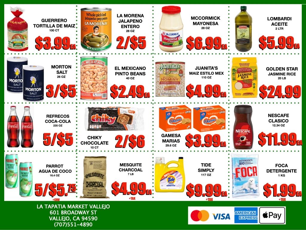 Grocery sale flyer featuring various food and household items with prices.