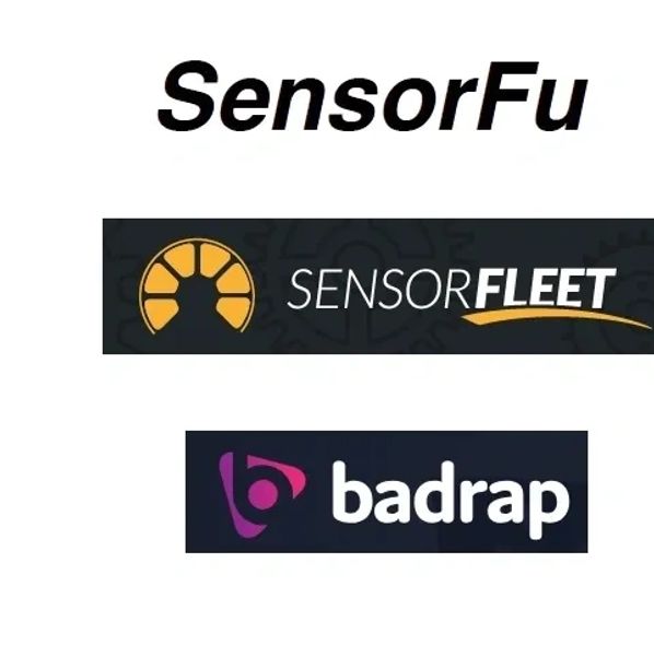 Three logos: SensorFu, SENSORFLEET, and badrap.