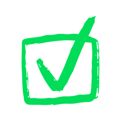 Green checkmark in a box.
