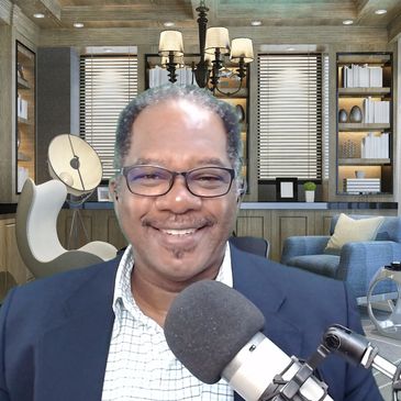 Professional speaker delivering podcast or training session in contemporary office studio