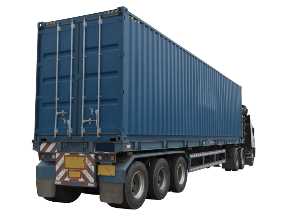 Truck with shipping container icon symbolizing ScrapChase scrap metal export and global logistics