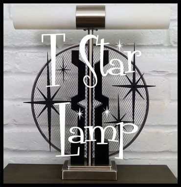 A retro-style T Star Lamp with star patterns.