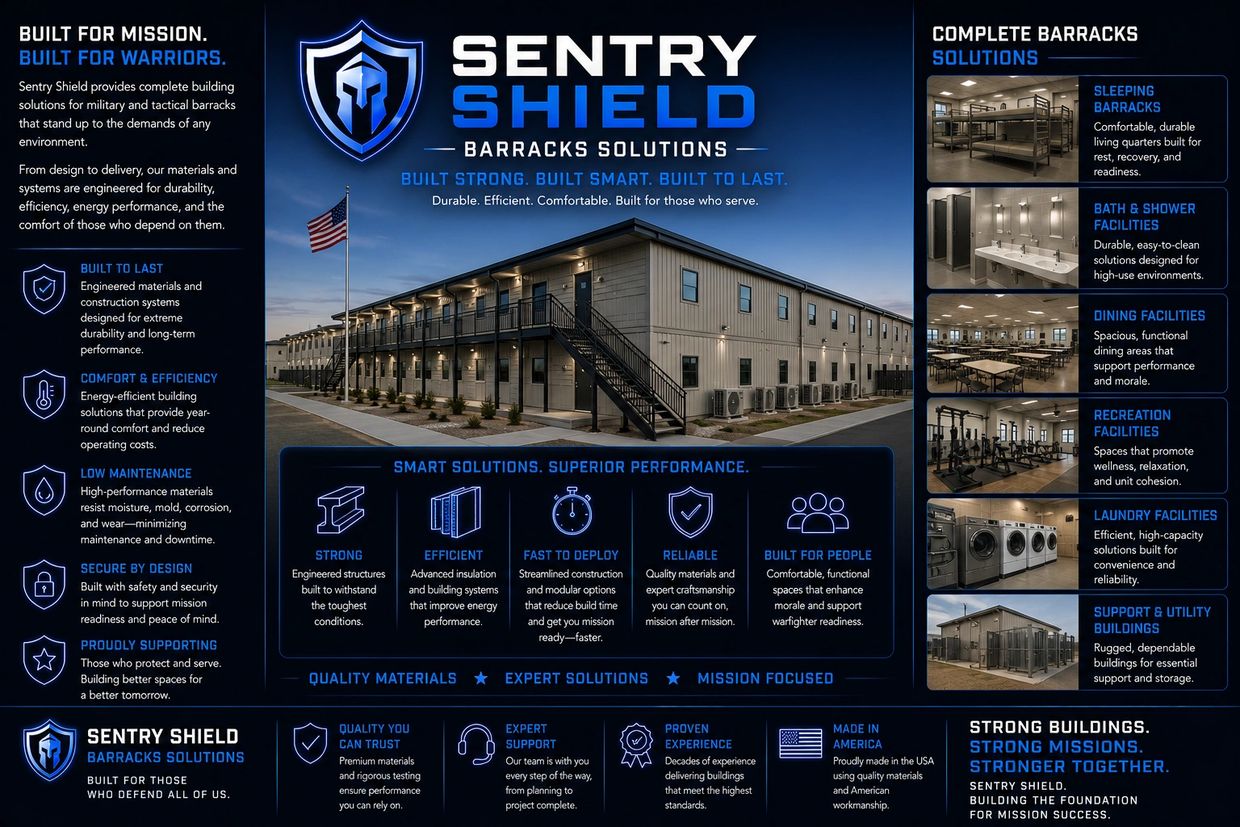 Sentry Shield offers durable, efficient barracks solutions for military missions with comfort and reliability.
