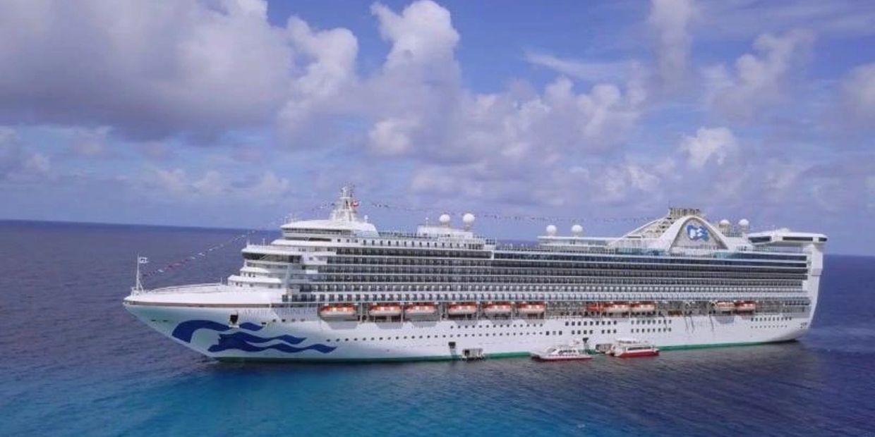 Large cruise ship sailing in the ocean.