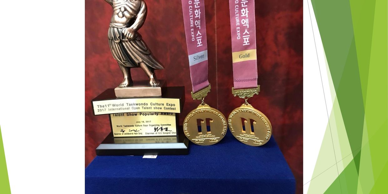 Trophies and medals from the 11th World Taekwondo Culture Expo 2017.