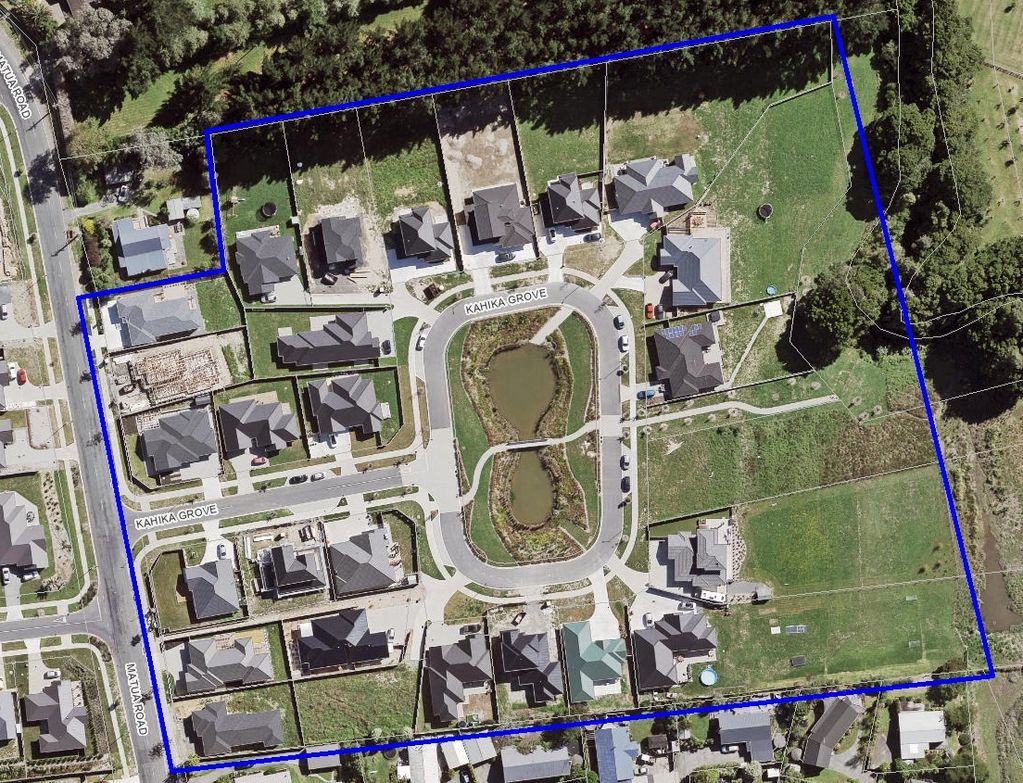 A satellite view of a subdivision at 72 Matua Rd, Huapai, Auckland, New Zealand.