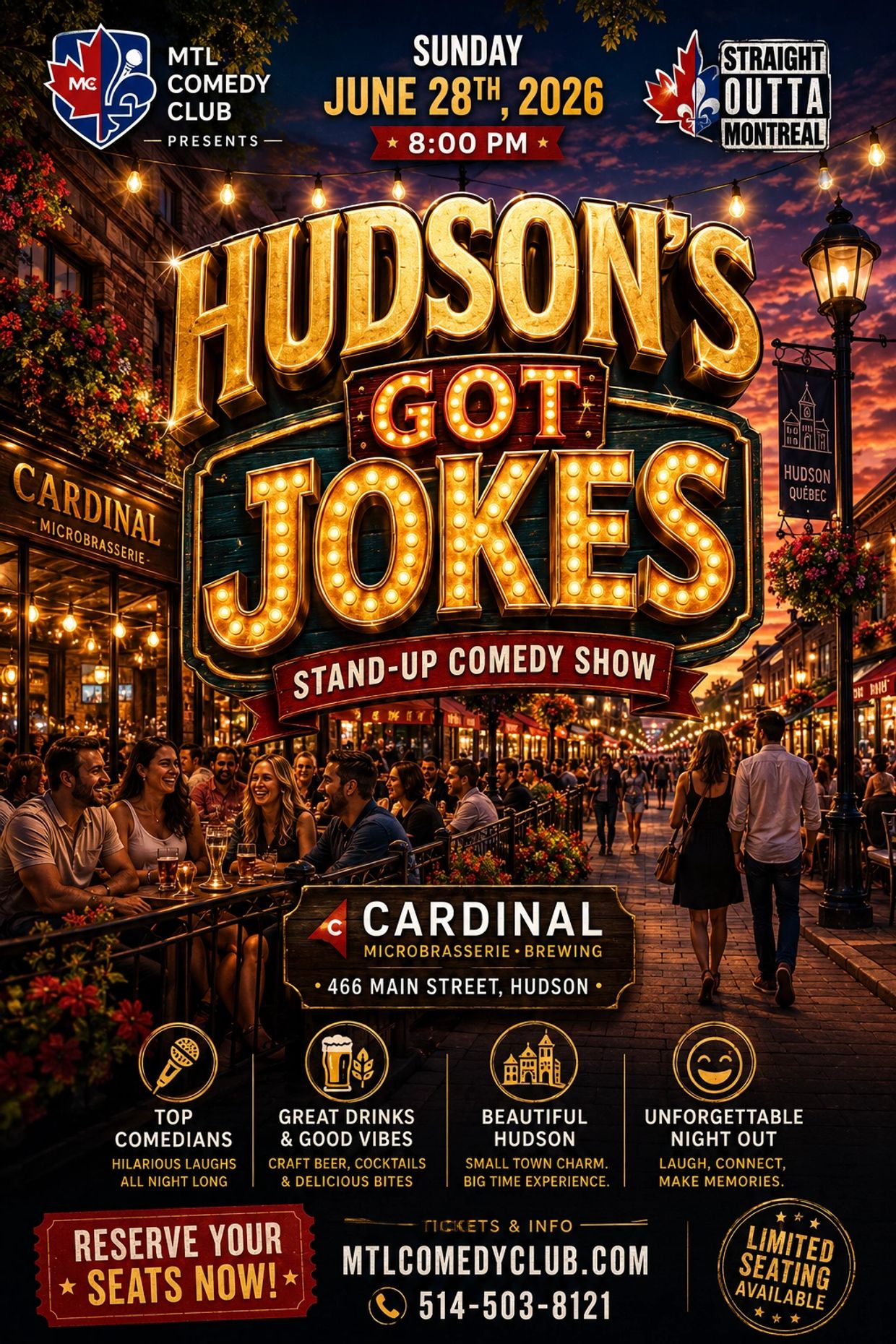 HUDSON COMEDY NIGHT AT CARDINAL BREWING LOCATED AT 466 MAIN, HUDSON, QUEBEC.