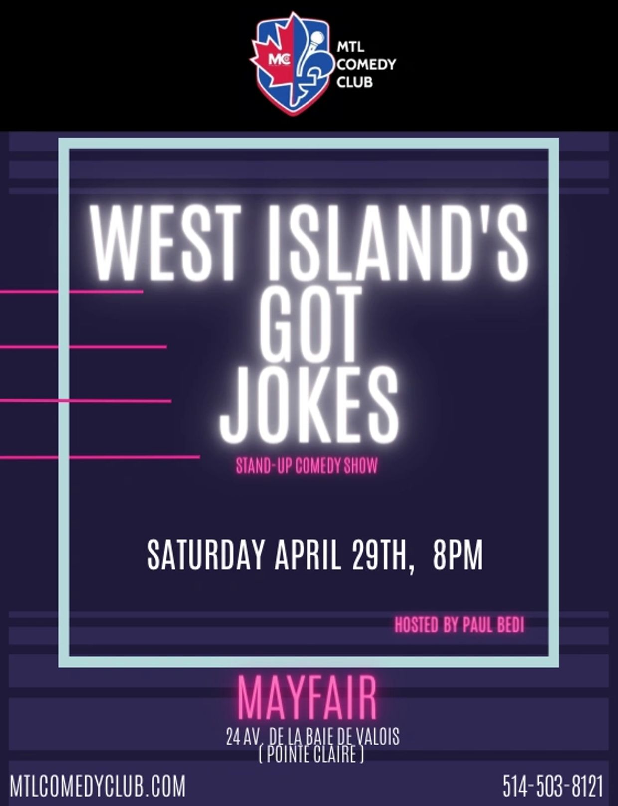 West Island's got jokes. A english stand-Up Comedy Show in the West Island of Montreal.