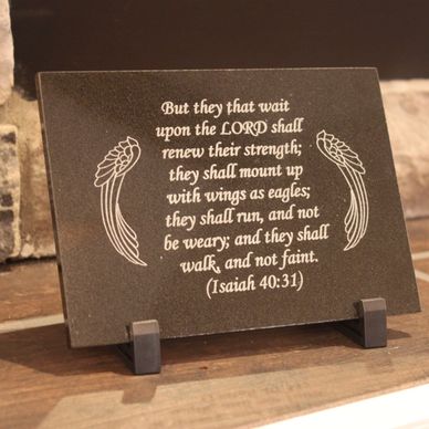 Plaque with Isaiah 40:31 Bible verse engraved, featuring eagle wings design.