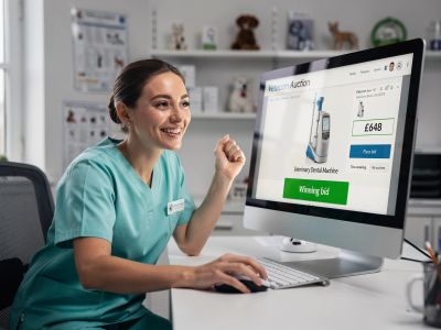 Veterinary Nurse placing a winning bid on Vetecom Auction Platform. 