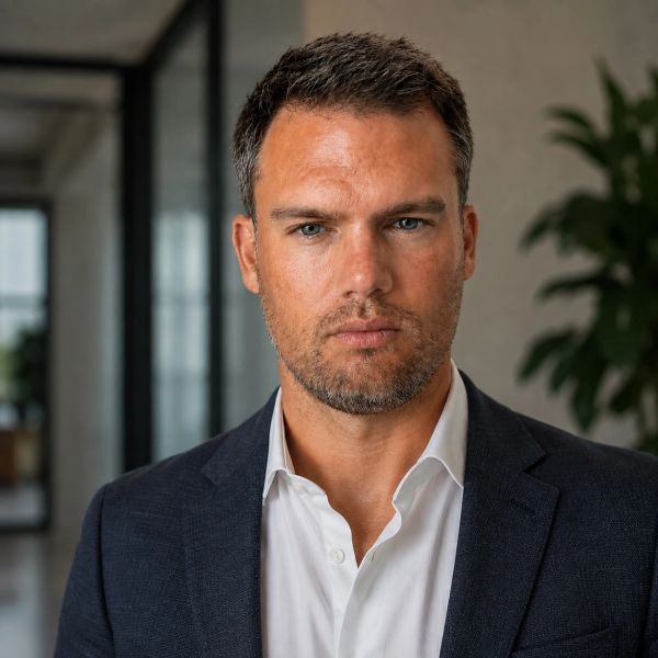 Serious man in suit looking at the camera.