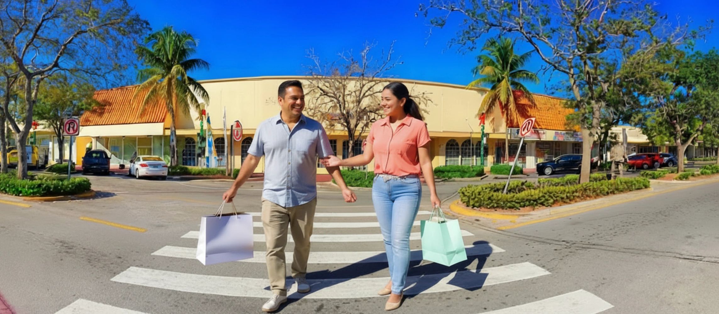 couple crossing the street