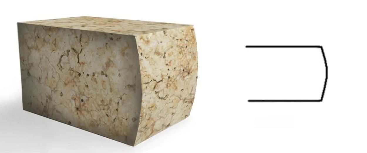 Stone block with a curved cut and its side profile illustration.