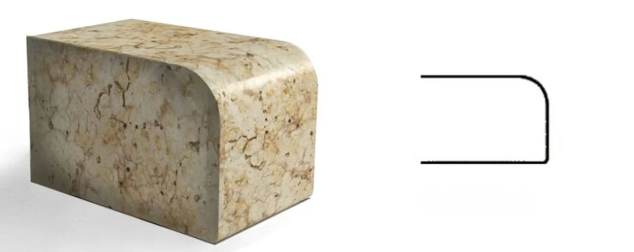 A curved rectangular block with a matching outline shape beside it.