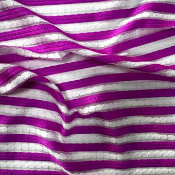 ELASTIC & PRINTING,
Purple and white striped jacquard, fabric.