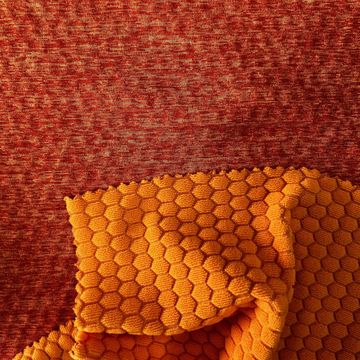 ELASTIC & PRINTING, orange raised dots. fabric,3D