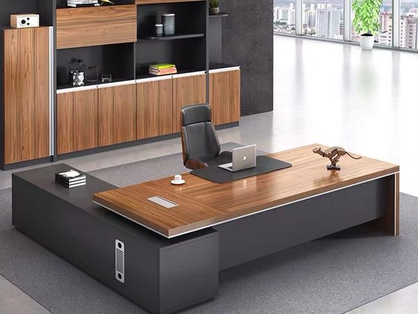 a modern looking office with great furniture