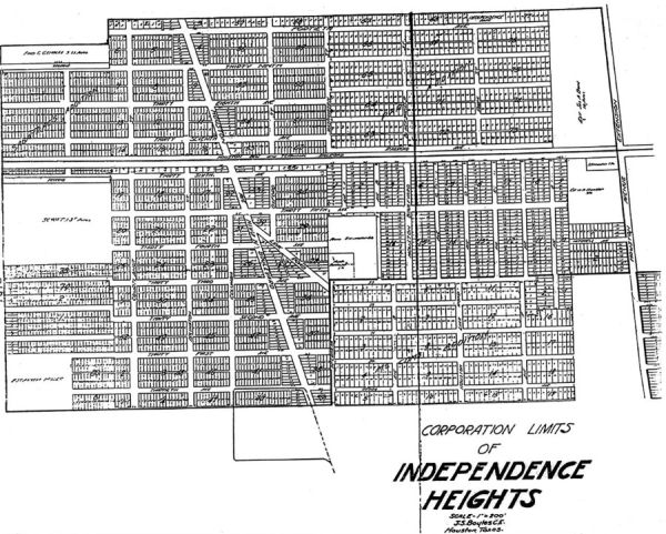 Map showing the corporation limits of Independence Heights in Houston, Texas.
