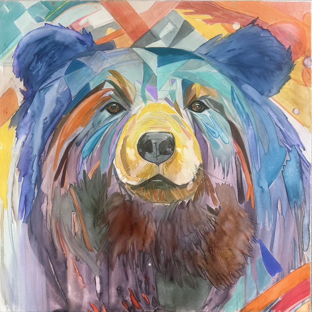 Aura, an original watercolor painting of a bear by fine artist SAMOS. An expressive wildlife portrai