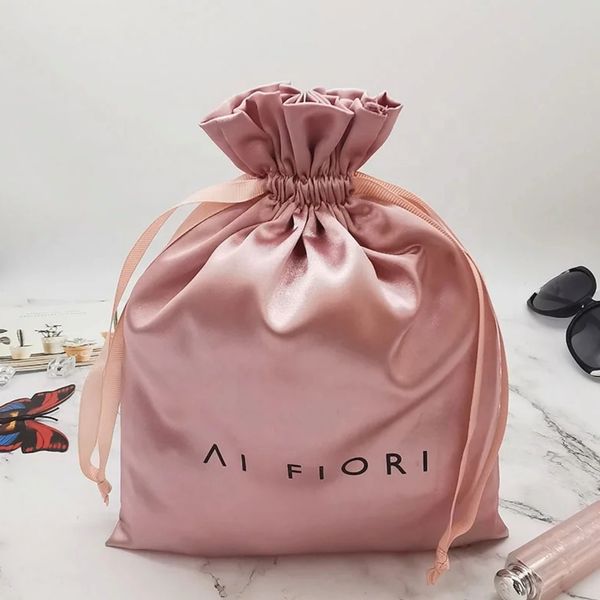 Custom Satin Bundle Bag,Custom printed bulk satin hair storage bag,Satin Drawstring Dust Cover,hair 