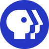 PBS logo featuring three white faces on a blue circle background.