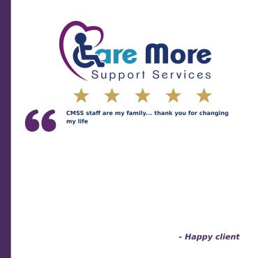 Care More Support Services client testimonial with five-star rating.