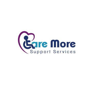 Logo for Care More Support Services featuring a heart and person.