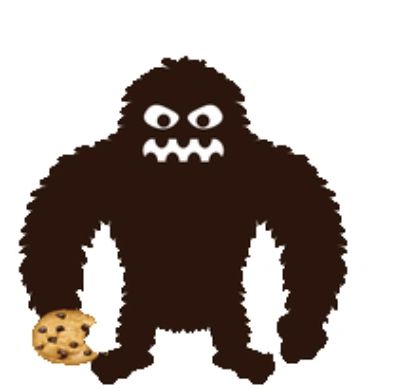 Bigfoot holding a giant stuffed gourmet cookie