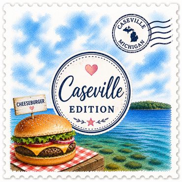 Cheeseburger by the lake in Caseville, Michigan.