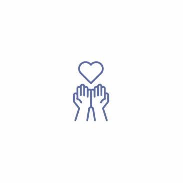Two hands reaching up toward a heart symbol.