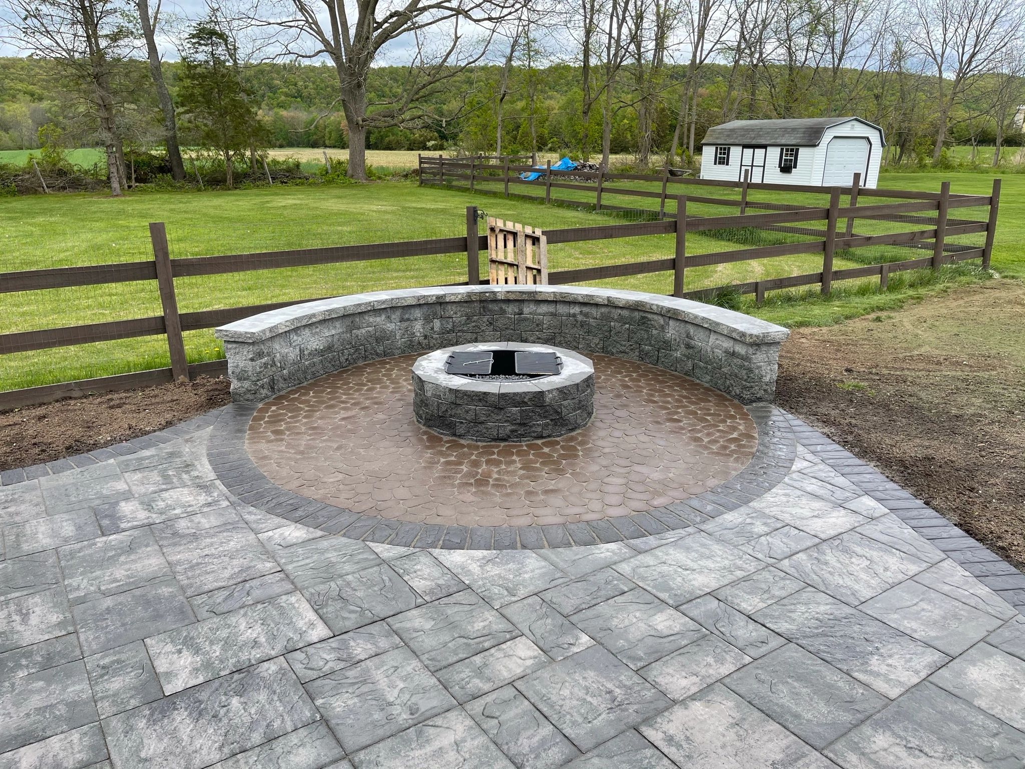 Paver patio, fire pit, seat wall