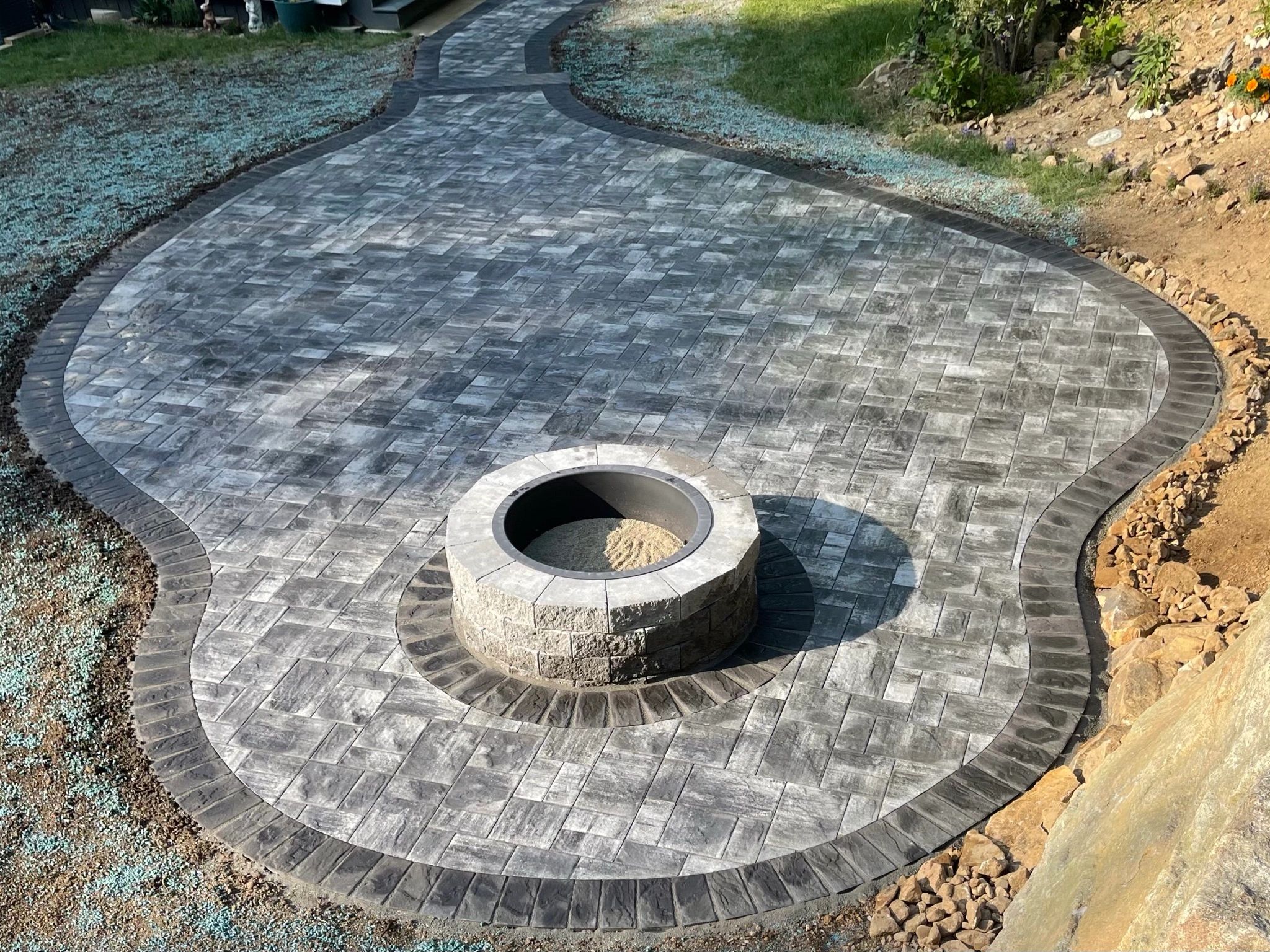 Paver patio, walkway, fire pit 