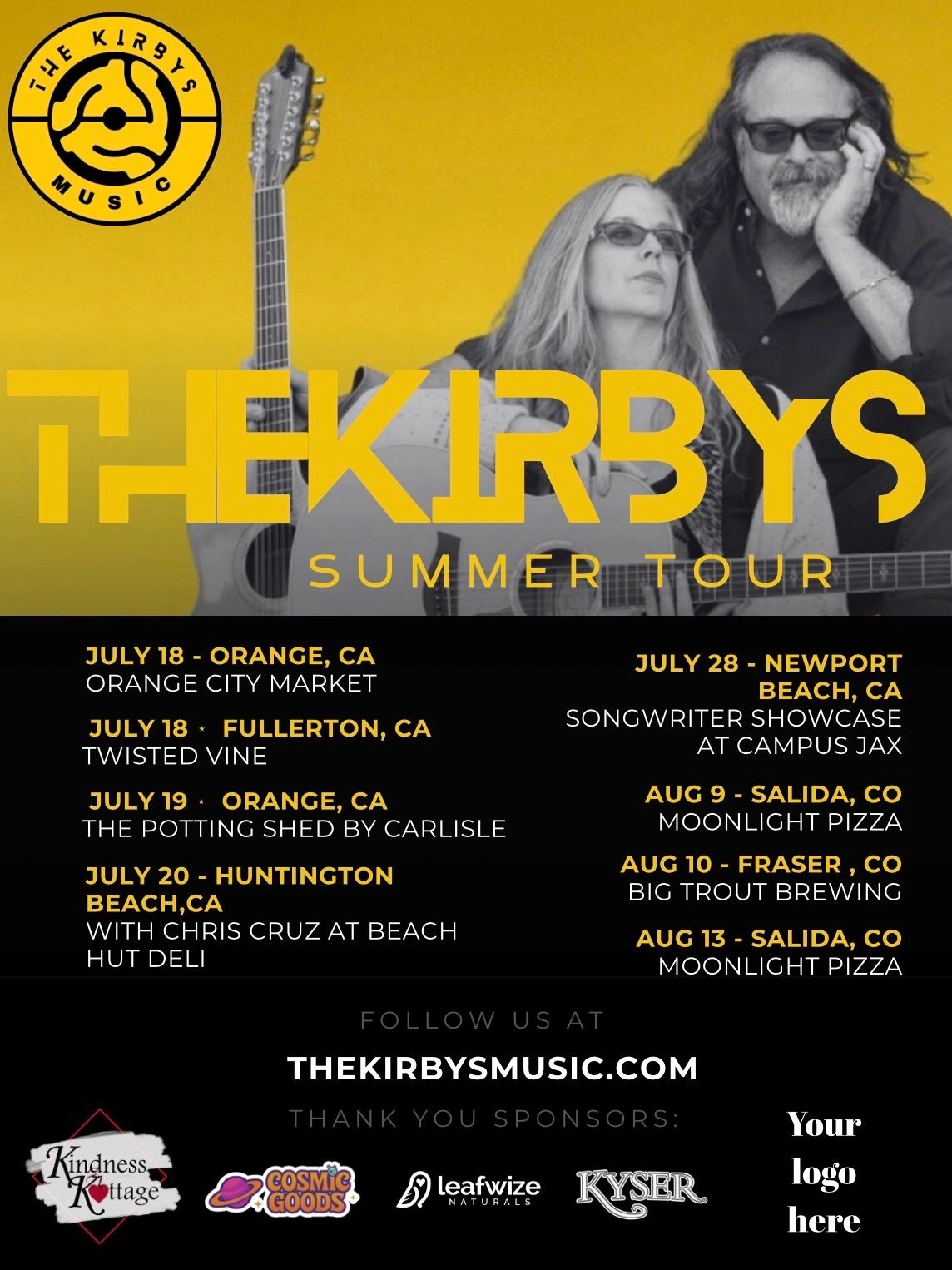 The Kirbys Summer Tour poster with dates and locations.