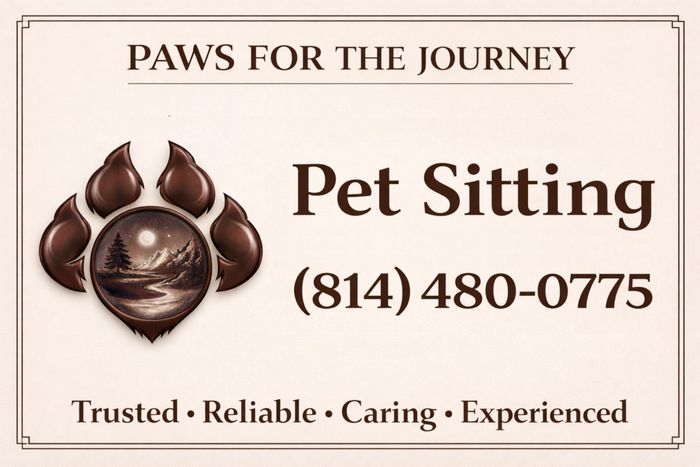Paws for the journey, paw icon and phone number, pet sitting  