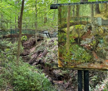 Painting in front of the wood bridge, Olmsted linear park Atlanta Georgia