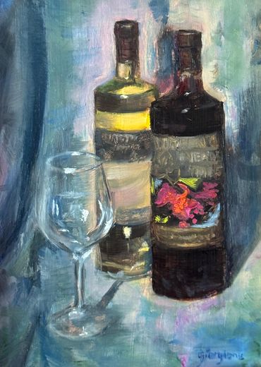 two bottles of mead and a wine glass on blue background, Southern Origin Meadery