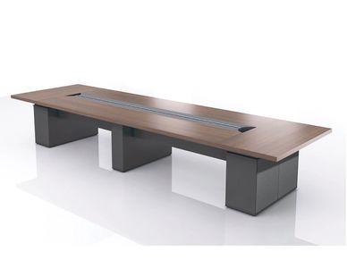 A rectangular conference table with two legs.
Image of a conference table with a rectangular top