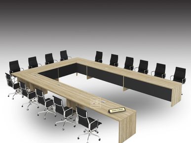 A meeting room with chairs around a large table.
A boardroom setup with chairs and a spacious 