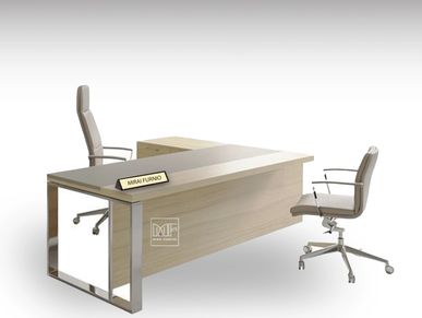 Wooden top managerial desk and table in a modern office. A modern office desk with wooden top.