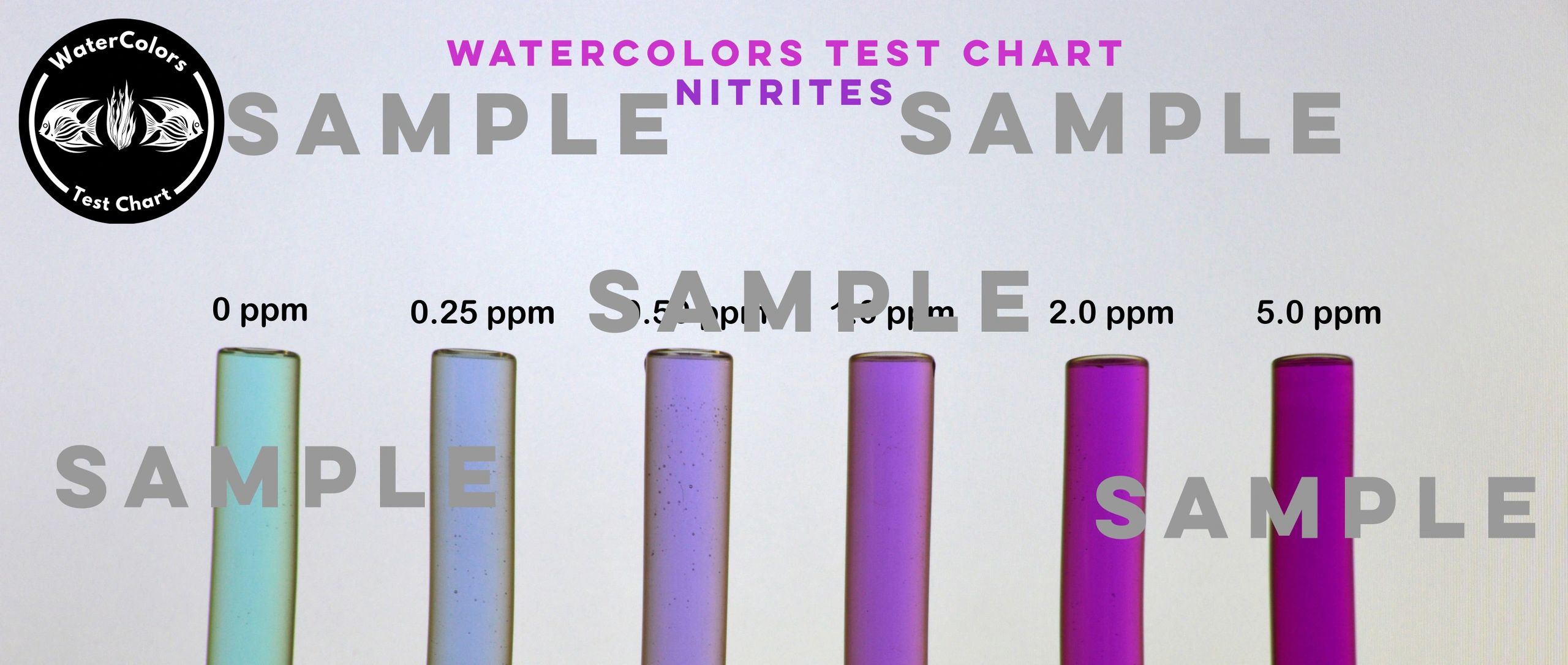 Sample (uncalibrated) image of the "Nitrite Tests" in WaterColors Test Chart. 