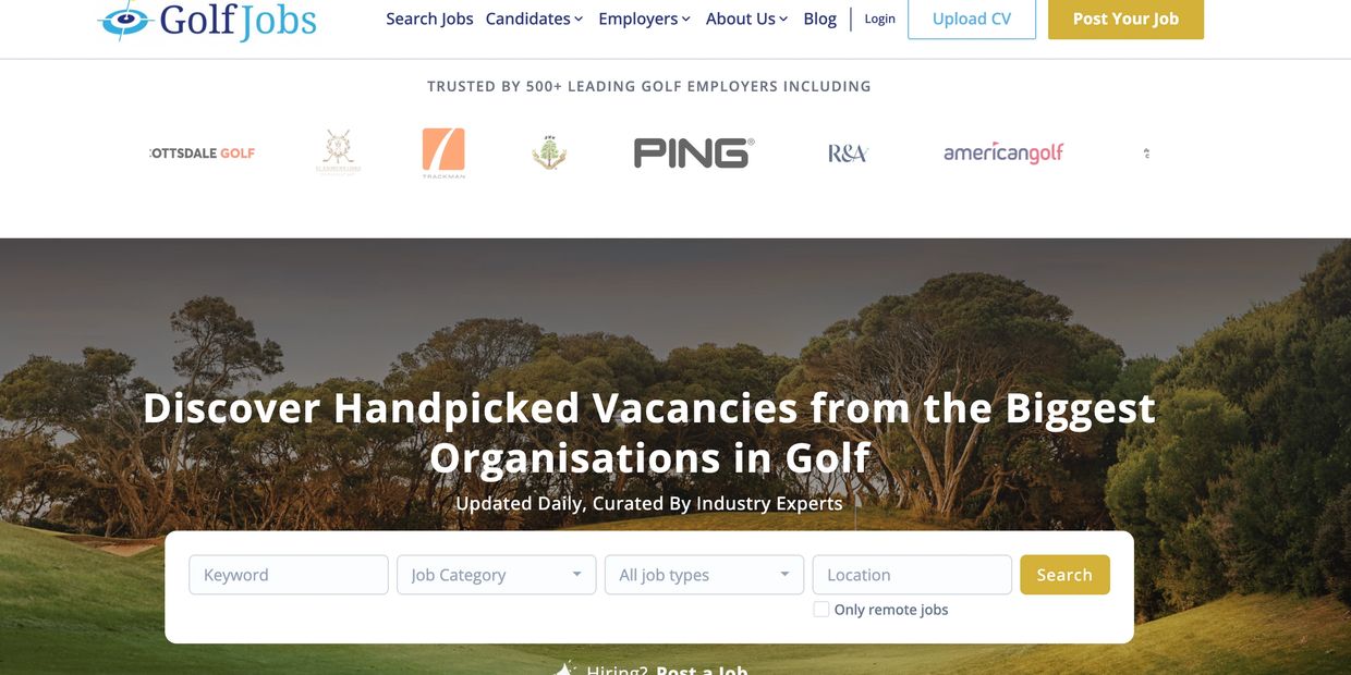 Golf Jobs website homepage photo