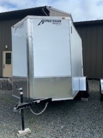 6x10' Homesteader Intrepid Trailer, white with rear double doors 6'6" interior height