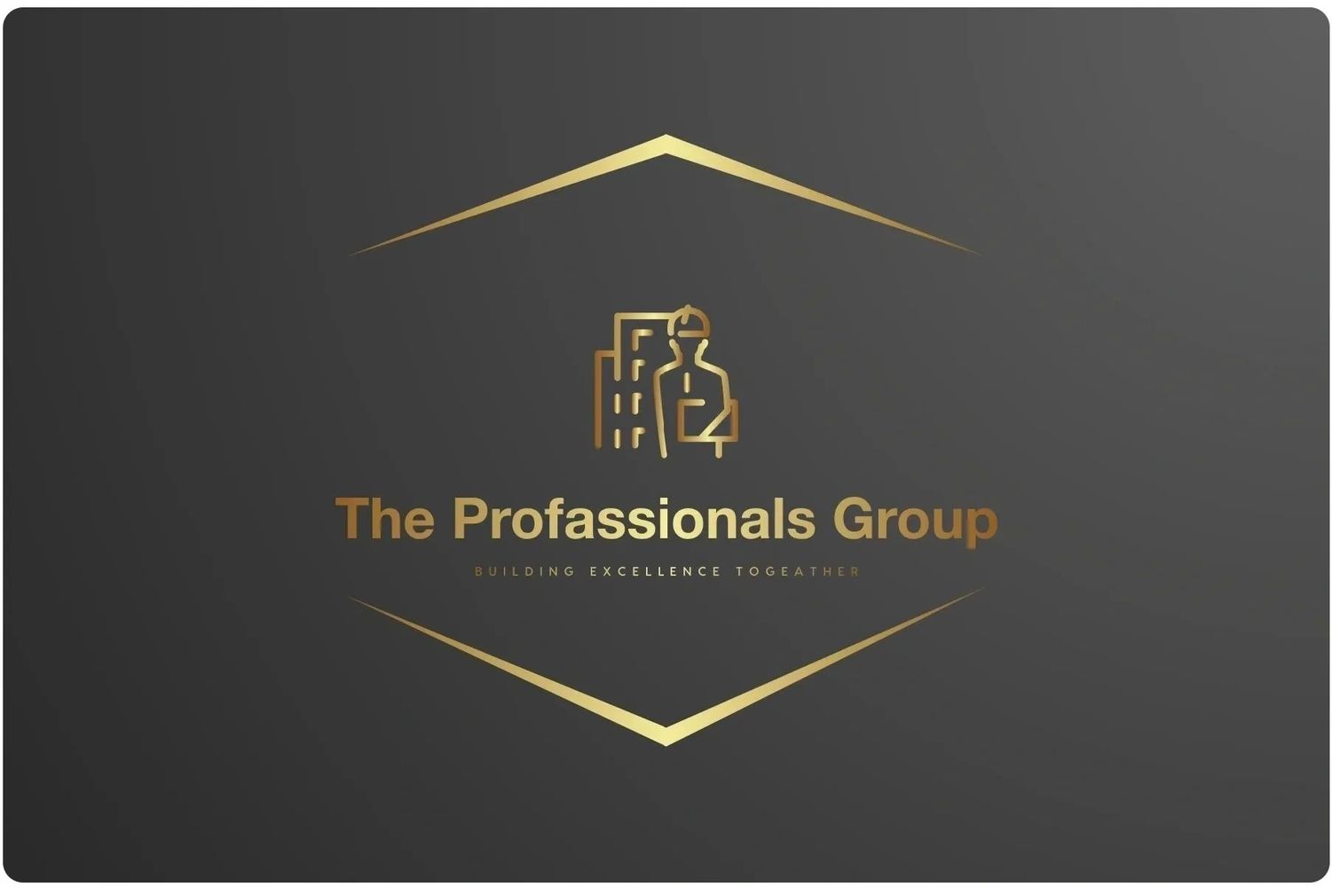 Elegant gold and black logo for The Profassionals Group with a construction worker icon.
