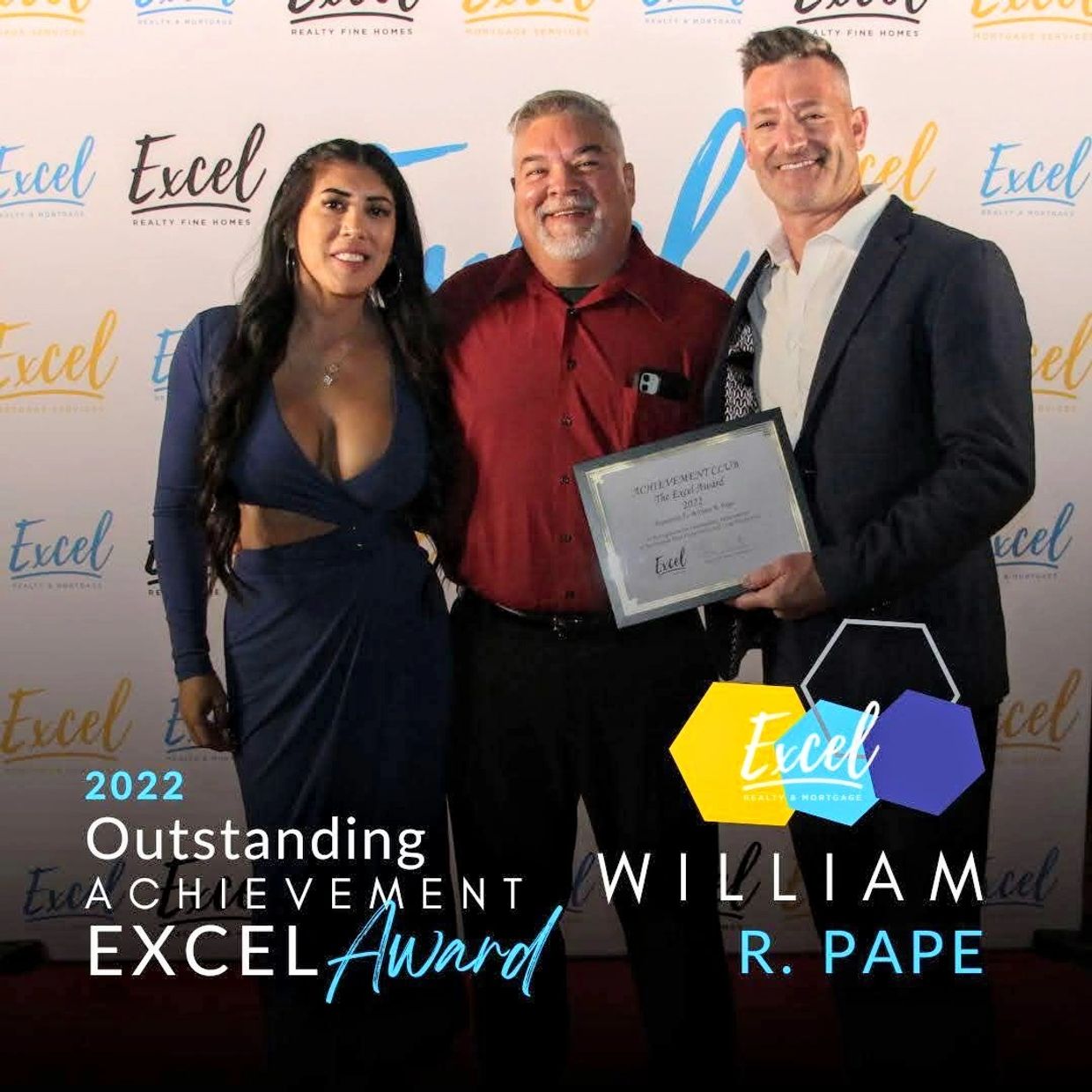 William R. Pape accepting an Outstanding Achievement Award for 2022 from Excel Realty office Broker 