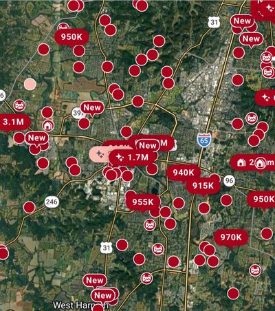 Map showing multiple property listings with prices in the range of 900K to 3.1M.