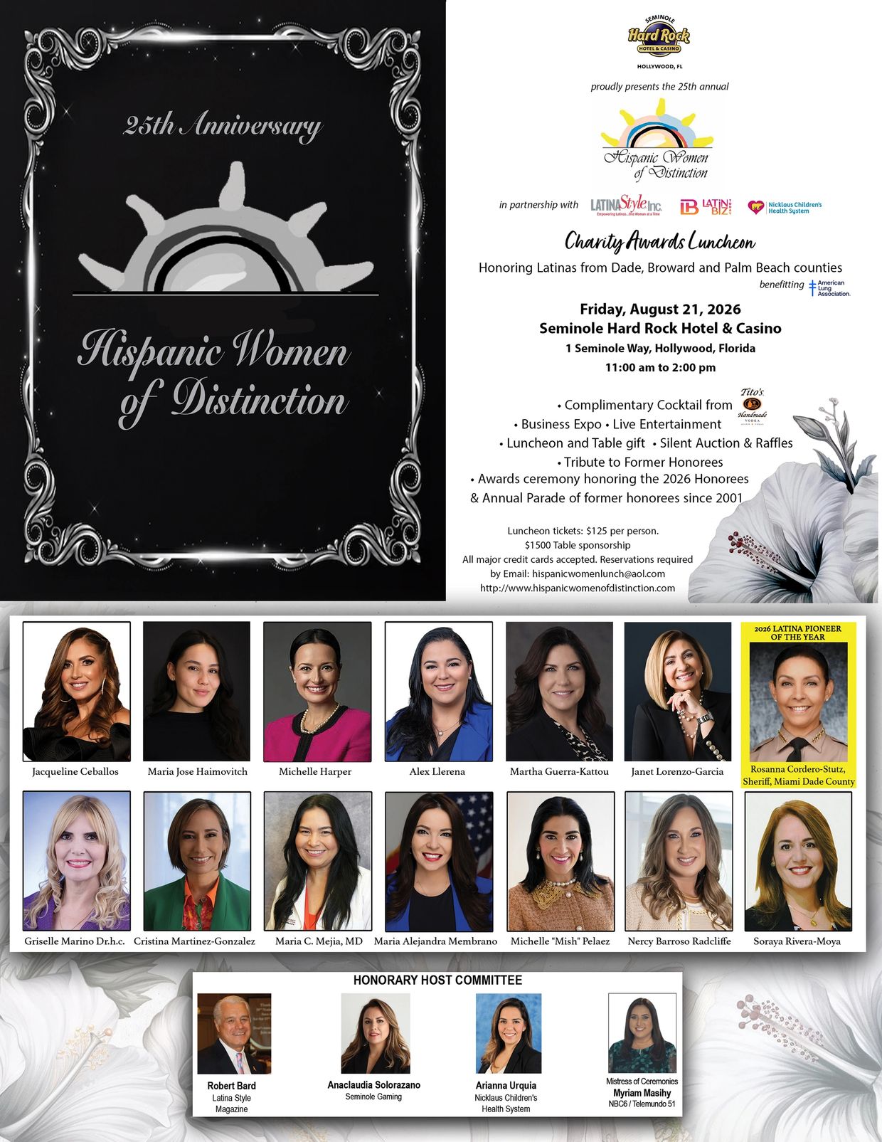 25th Anniversary Hispanic Women of Distinction charity awards luncheon honoring Latinas in Florida.