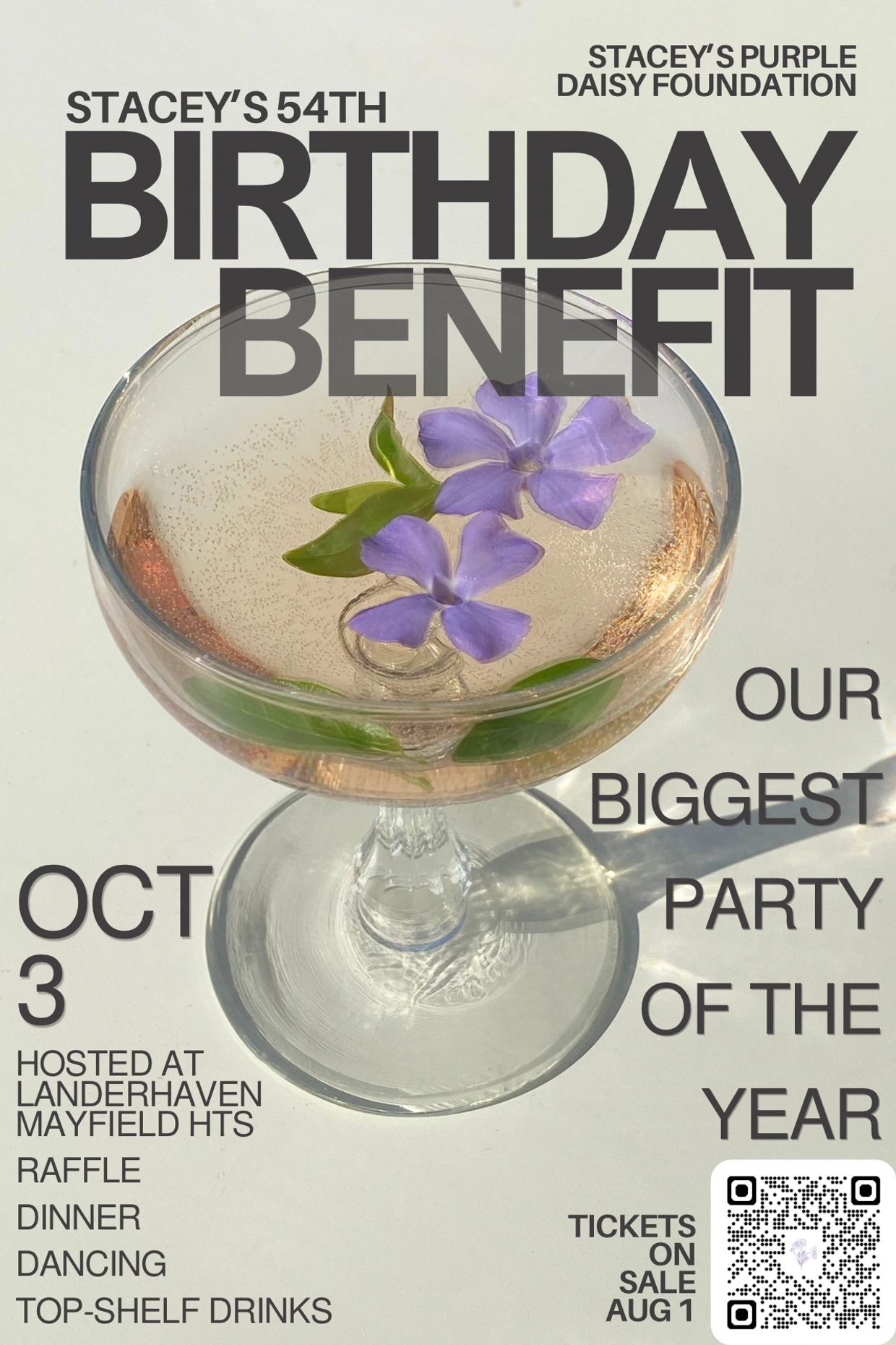 Invitation for Stacey's 54th Birthday Benefit party.