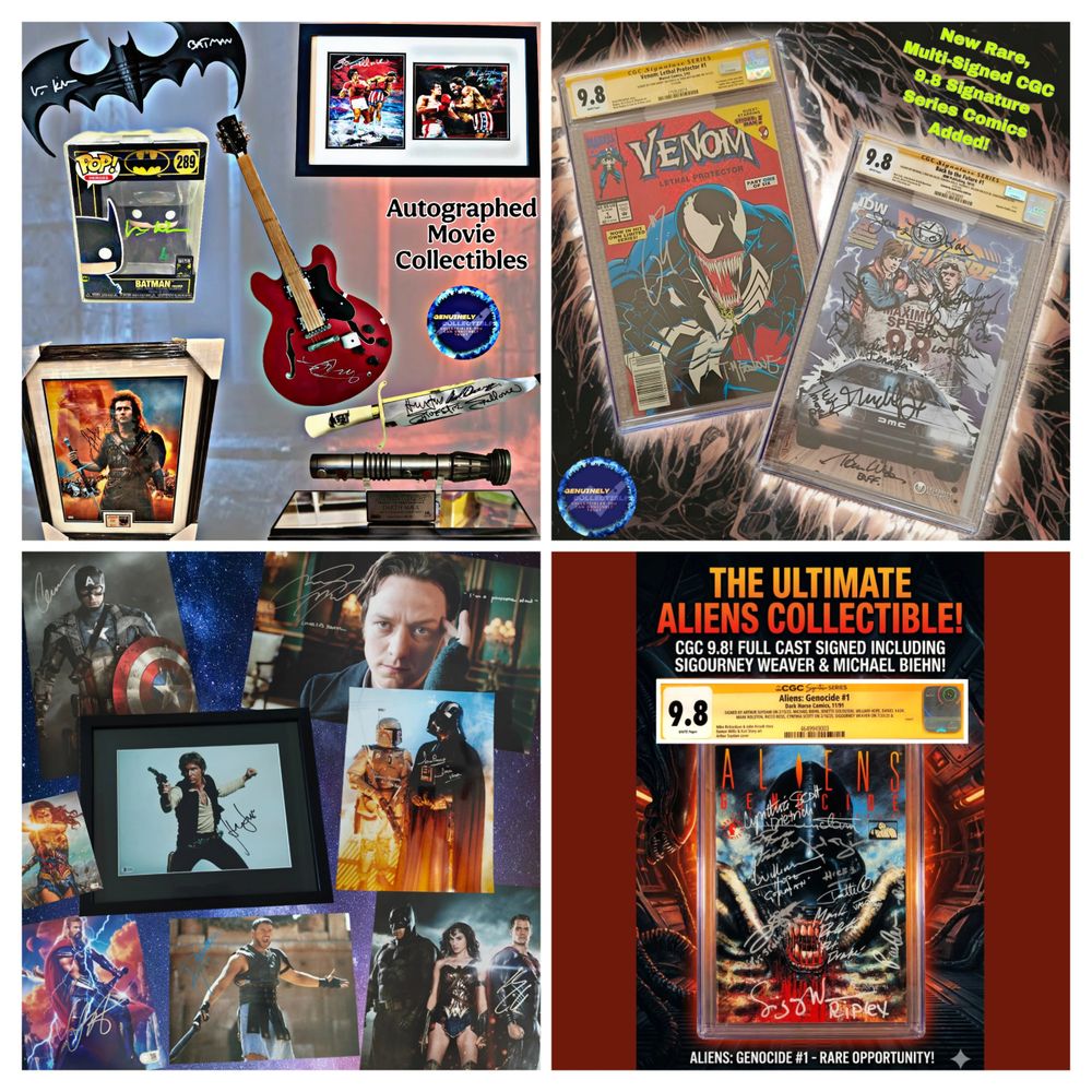 Autographed authentic certified movie memorabilia, genuine movie collectibles, signed prop replicas