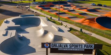 A modern skatepark and BMX pump track at Grijalva Sports Park.